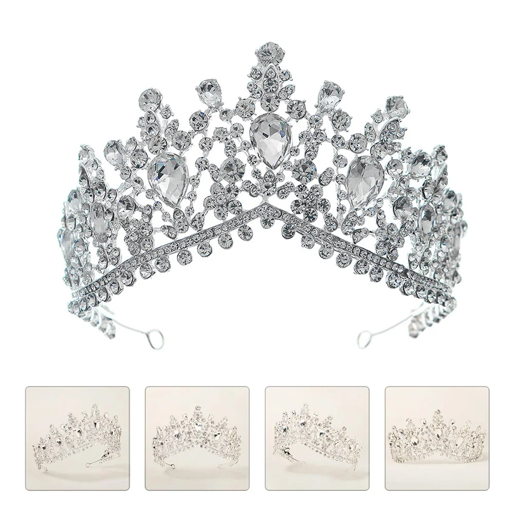 

Women Bridal Crown Elegant Crystal Tiara Rhinestone Bride Headband Silver Durable Lightweight Chic Design Sparkling Jewelry For