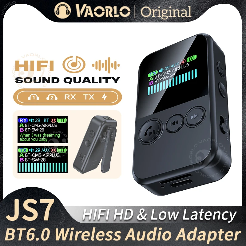 Bluetooth 6.0 Audio Receiver Transmitter Multipoint Color LED Display 3.5mm AUX TF HIFI Music Airplane Wireless Adapter With Mic