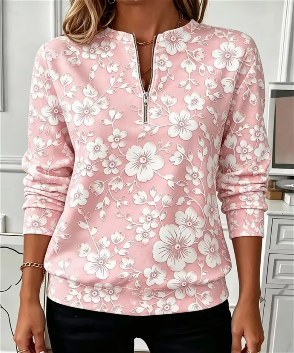 2026 Spring and Autumn Women's New Wave Curve Contrast Split Printed Long Sleeve Top, Suitable for Daily Commuting