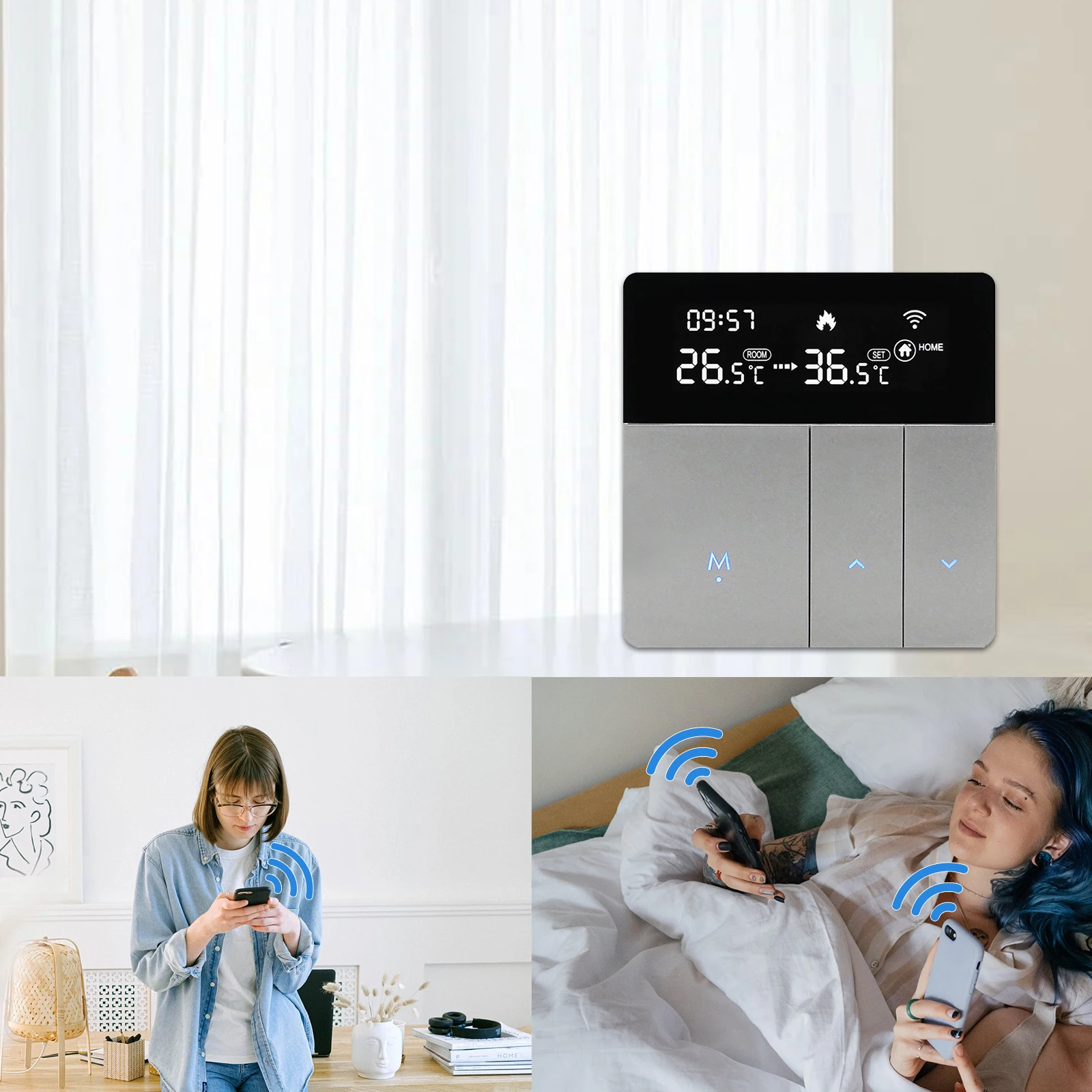 WIFI Smart Thermostat with LCD Display Smart Heating Radiator Thermostat APP & Voice Control Indoor Constant Temperature Control