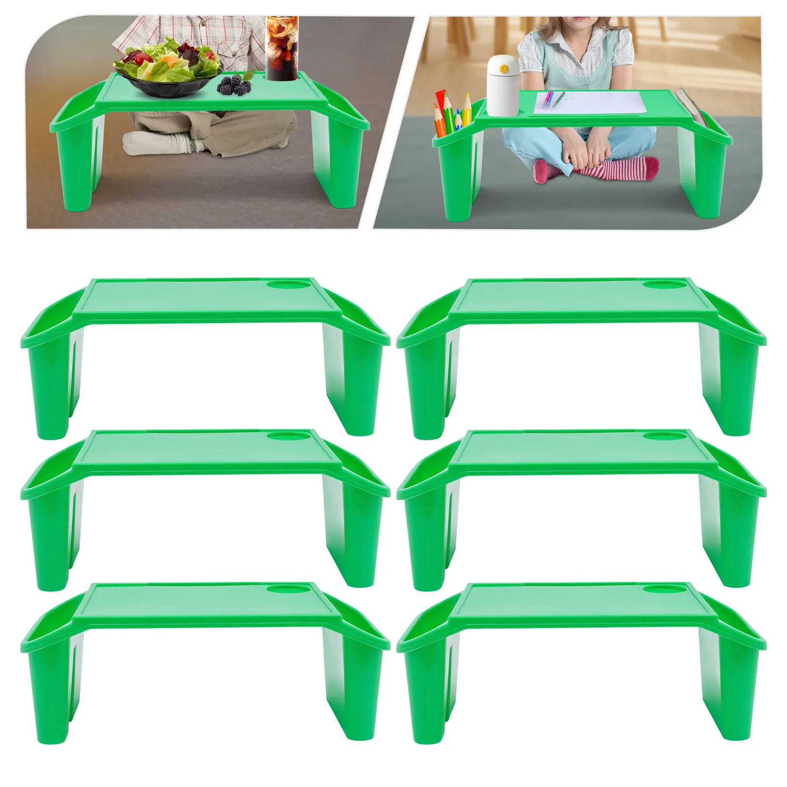 6 Pcs Kids Lap Desk Tray, Plastic Breakfast Laptop Trays with Side Pockets, Portable Lap Bed Table