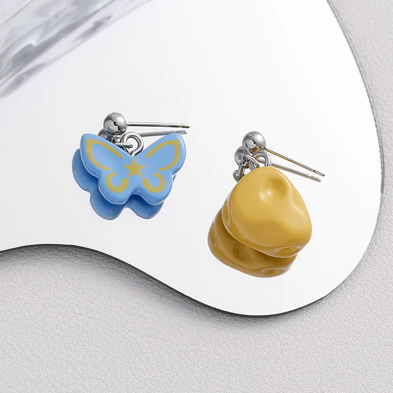 Dopamine Cheese Ear Clip 2024 Spring/summer New Earrings Retro Cute Hand-painted Butterfly