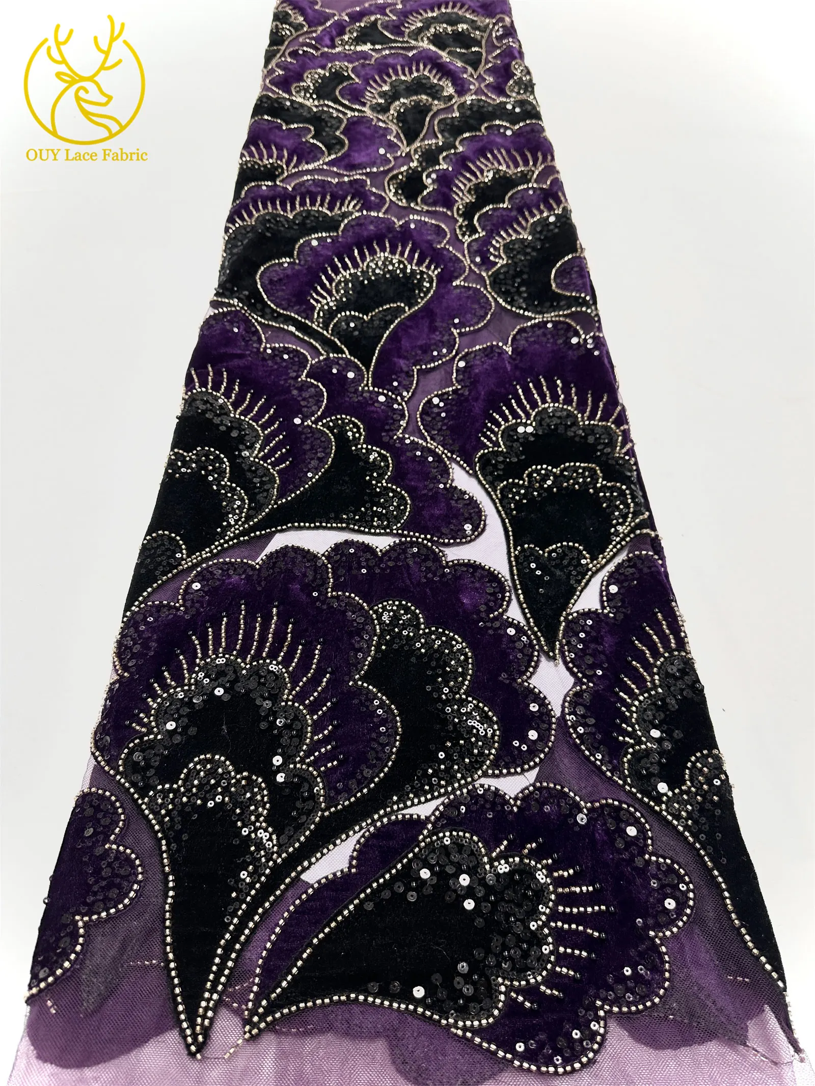 Neuester Samt-Blütenblatt-Pailletten-Spitzenstoff 2026 Hochwertiger afrikanischer Perlen-Tüll-Spitzenstoff für Hochzeit, Party, Kleid, Nähmaterial – Detail 17