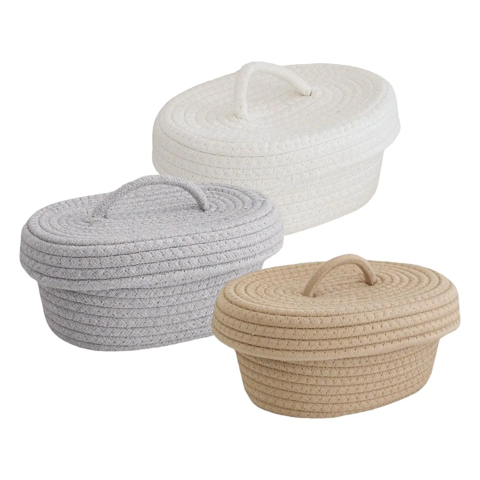 Woven Rope Basket with Lid Nursery Basket for Sundries Makeup Cosmetics