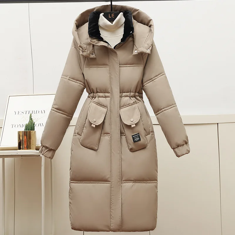 2024 Fashion Down giacca imbottita in cotone donna inverno X-Long parka Streetwear addensare caldo soprabito con coulisse cappotti con cappuccio