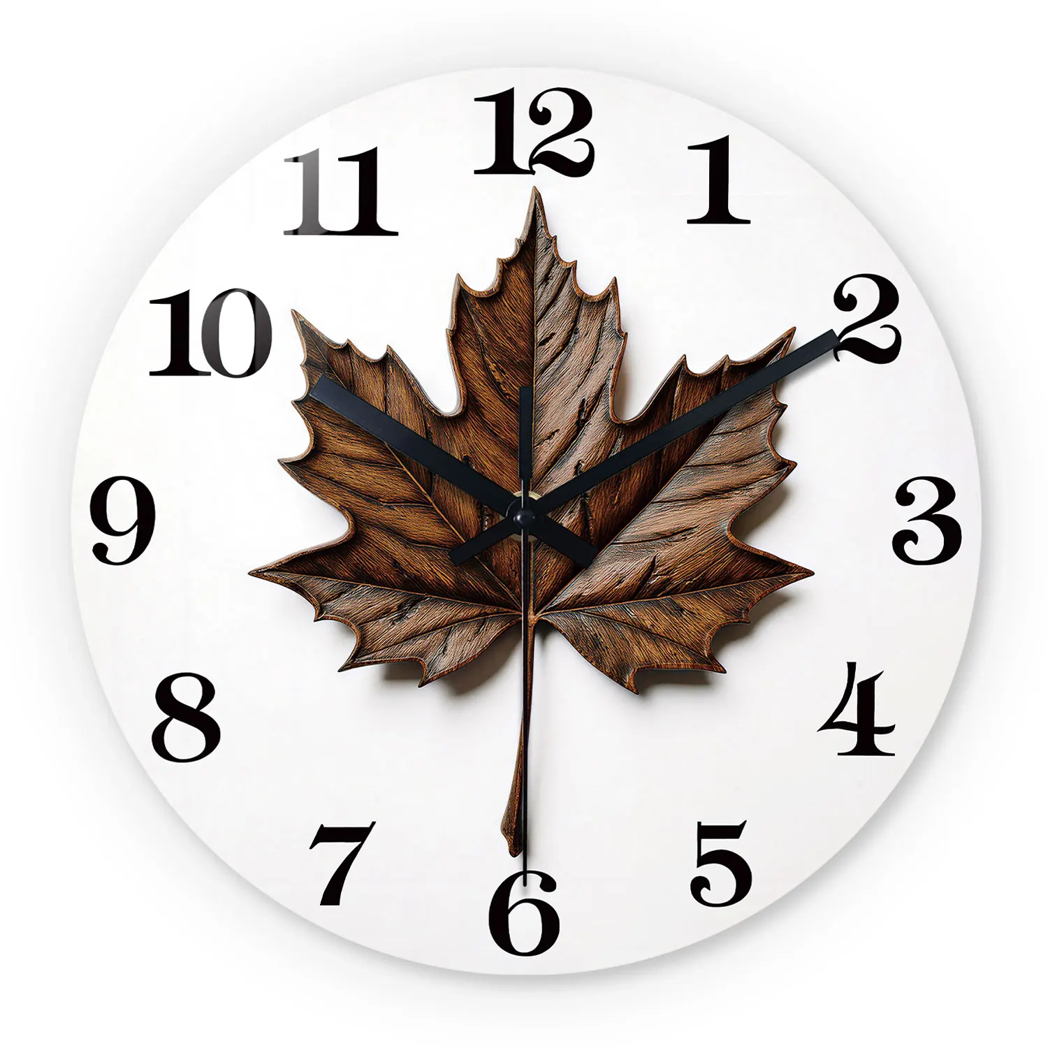 Maple Leaf Wooden Wall Clock, 10-24inch Silent Wall Clocks, Aa Battery Powered, Suitable for Living Room, Bedroom, Office Space, (Mother's Day, Easter, April Fool's Day), (Battery Not Included)
