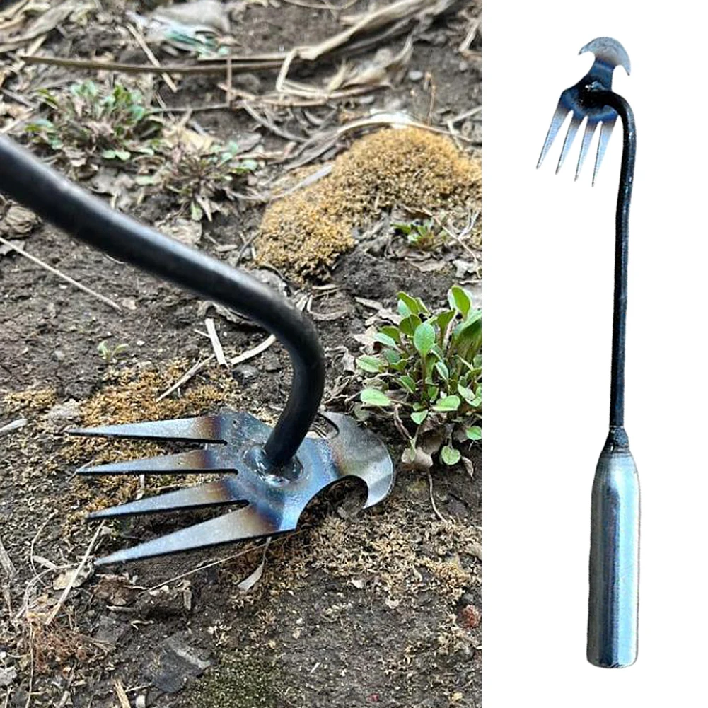 Garden Weeder Manganese Steel Grass Rooting Loose Soil Rake Ergonomic Handle Weed Extractor Sturdy V-shaped Fork Gardening Tools