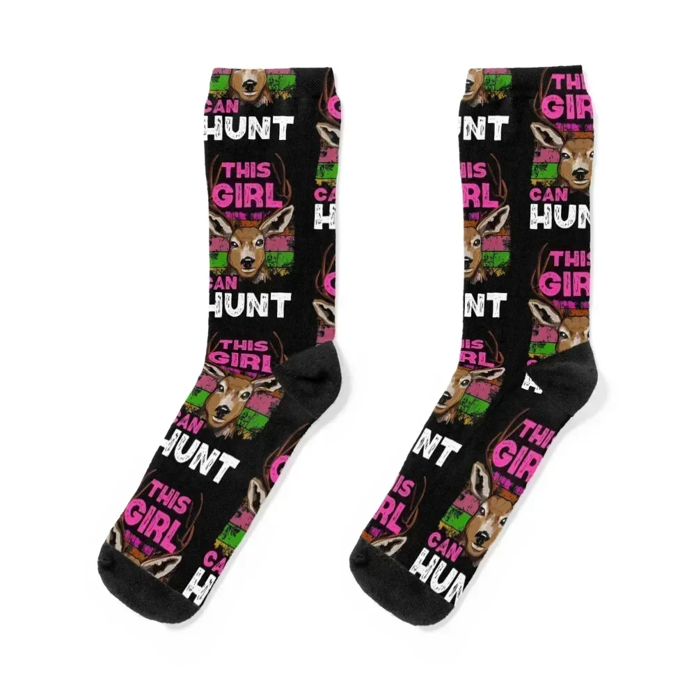 

This GIRL can HUNT - Girl buck Hunter gift - Black Version Socks basketball floral set soccer anti-slip Women Socks Men's