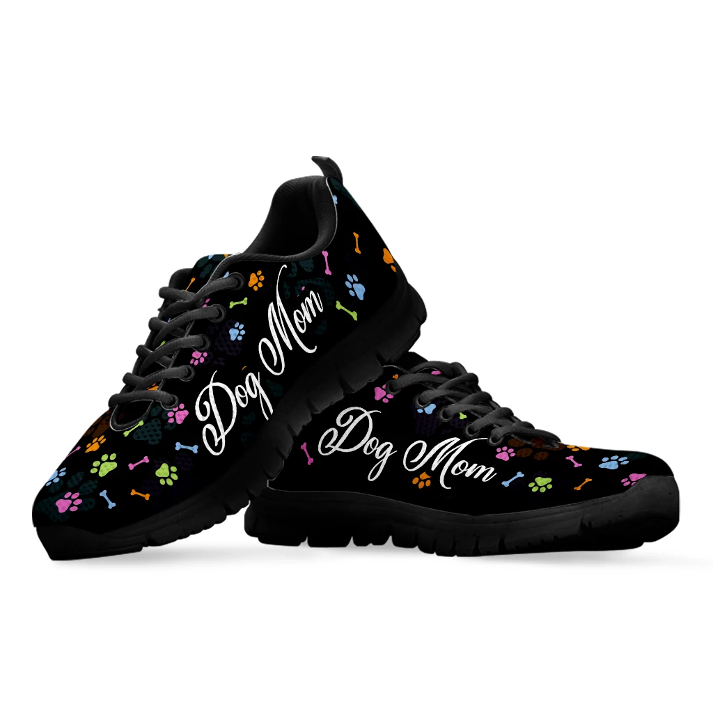 INSTANTARTS Colorful Dog Paw Print Sneakers For Women Dog Mom Designer Sport Shoes Black Lace Up Casual Girls Tennis Shoes Mujer