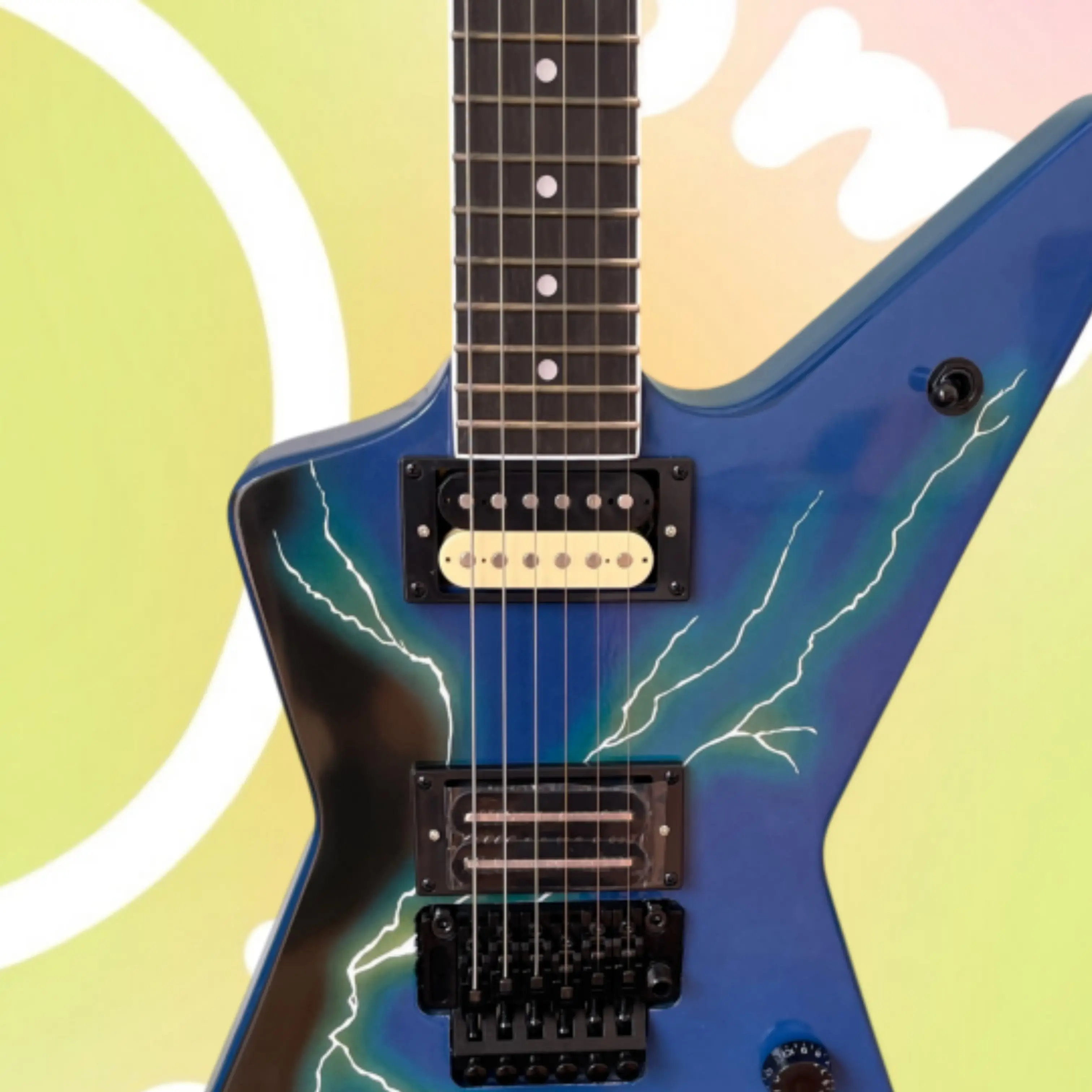Blue Black Gradient Lightning Print Electric Guitar,HH Pickups,Vibrato System Guitars,  Rosewood Fingerboard Guitarra