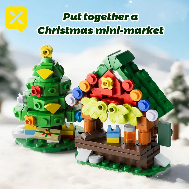 Ensemble de blocs de construction de noël, 690 pièces, traîneau du père noël, maison de noël, arbre, décor de vacances, bricolage, brique Festive, jouets d'assemblage éducatifs