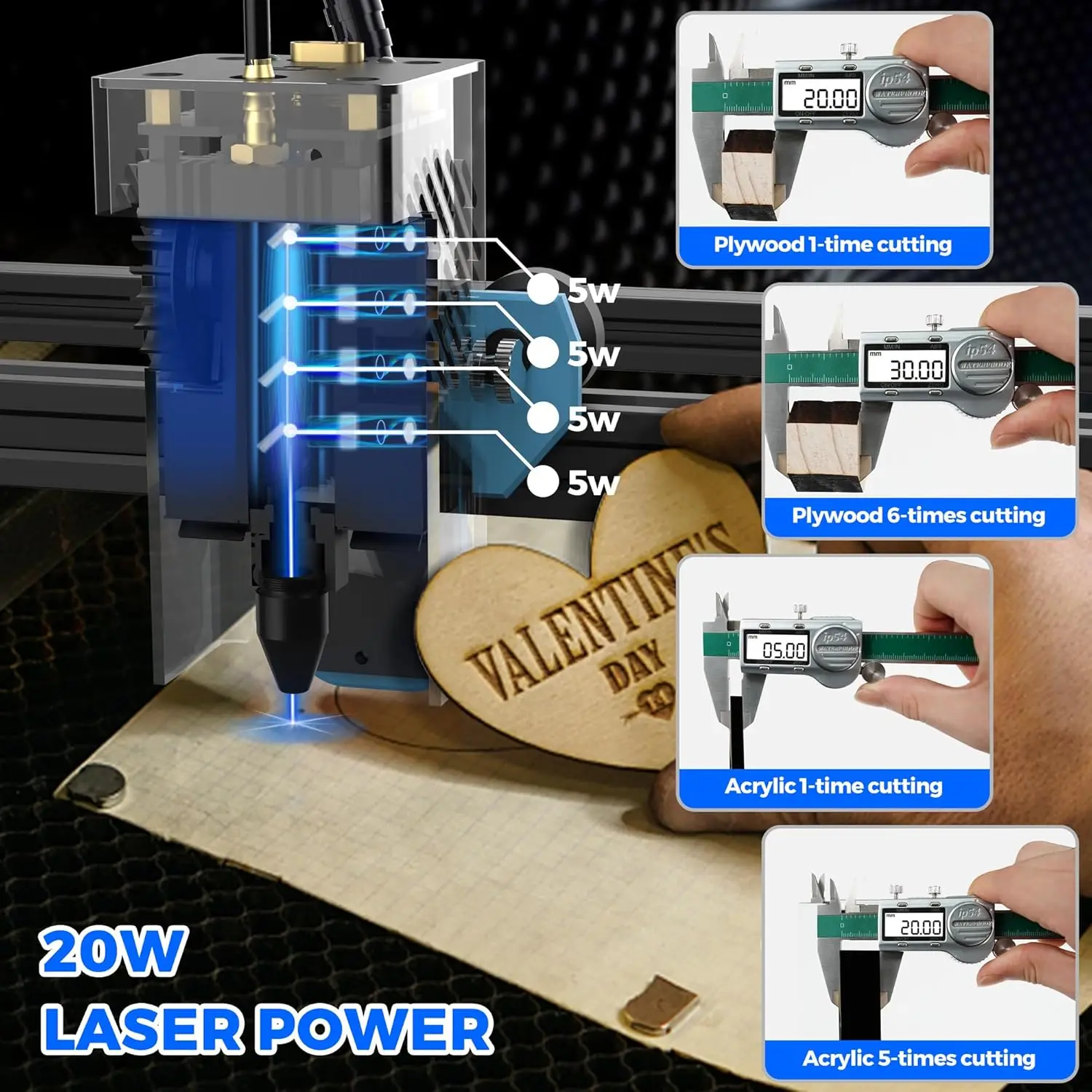 Tts-20 Pro 20000Mw Laser Engraver Machine Laser Cutter Laser Cutting Engraving Tool Engraving Machine For Acrylic Wood Metal