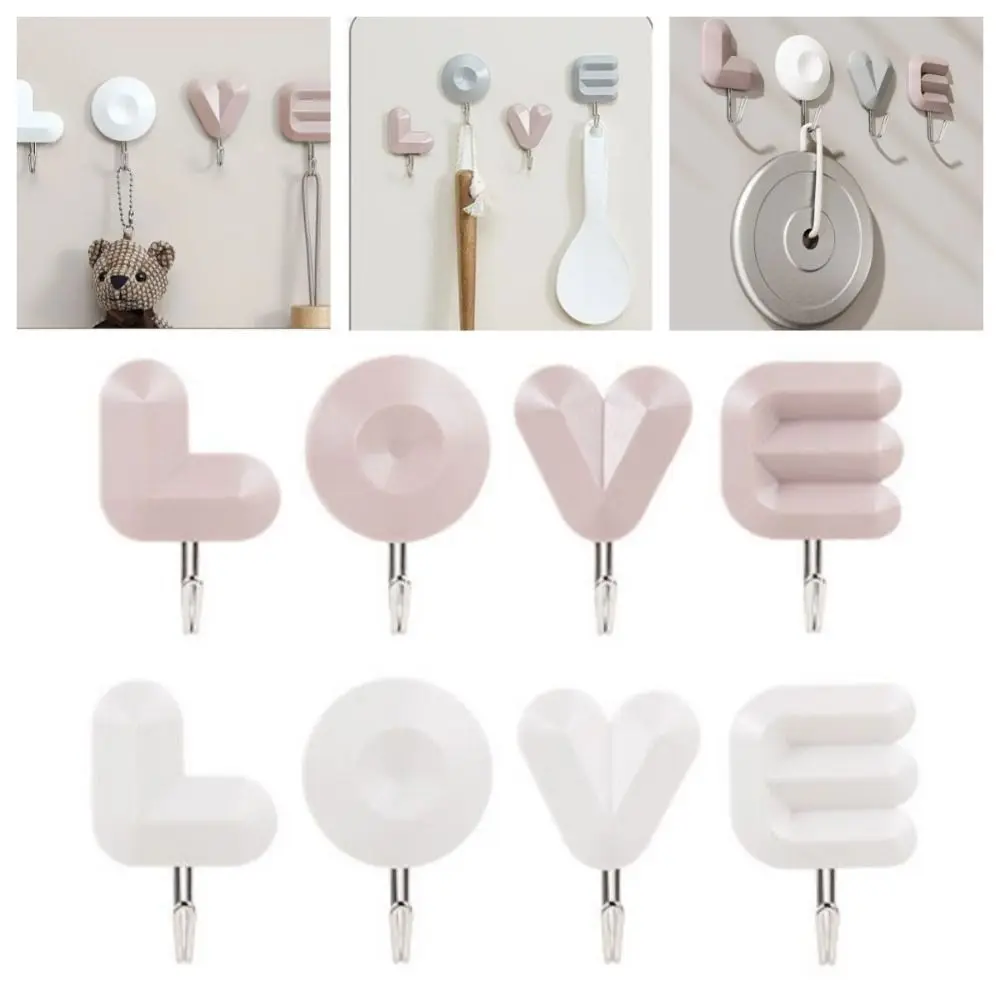 4pcs Wall Decoration Door Coat Hook Cute Key Storage LOVE Plastic Letter Hook Toilet Storage Rack Hanging Hook Decorative Hook