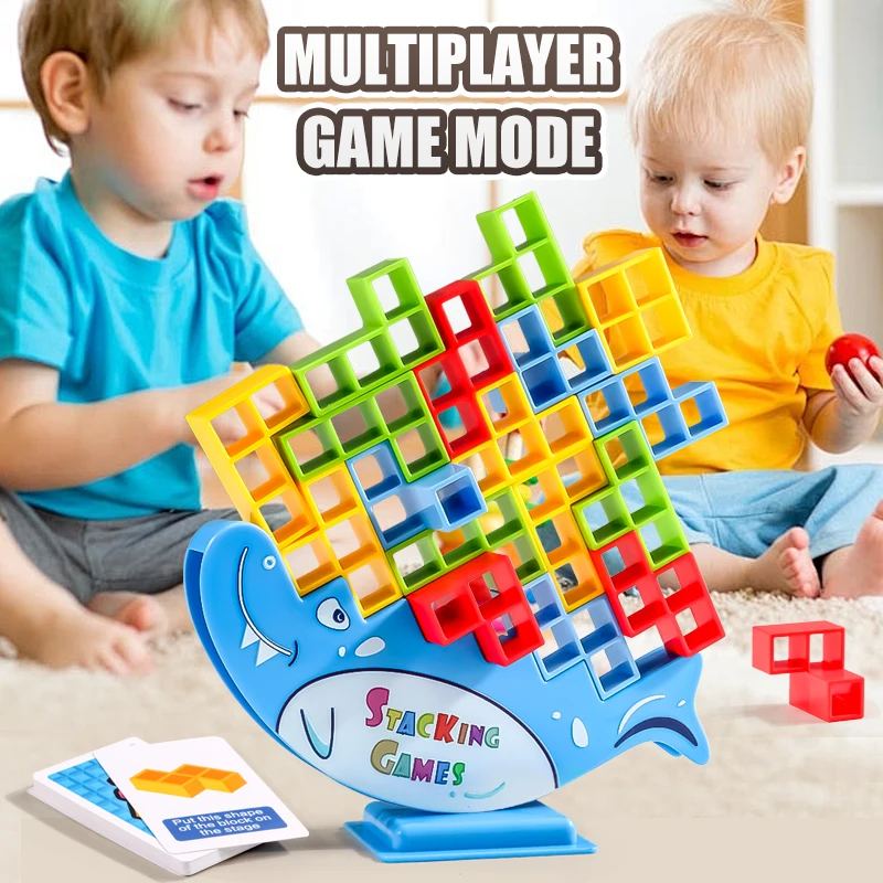 テトラタワー バランススタッキングブロックゲーム - 家族、パーティー、旅行、クリエイティブプレイ向けのカラフルで楽しい2人用ボードゲーム