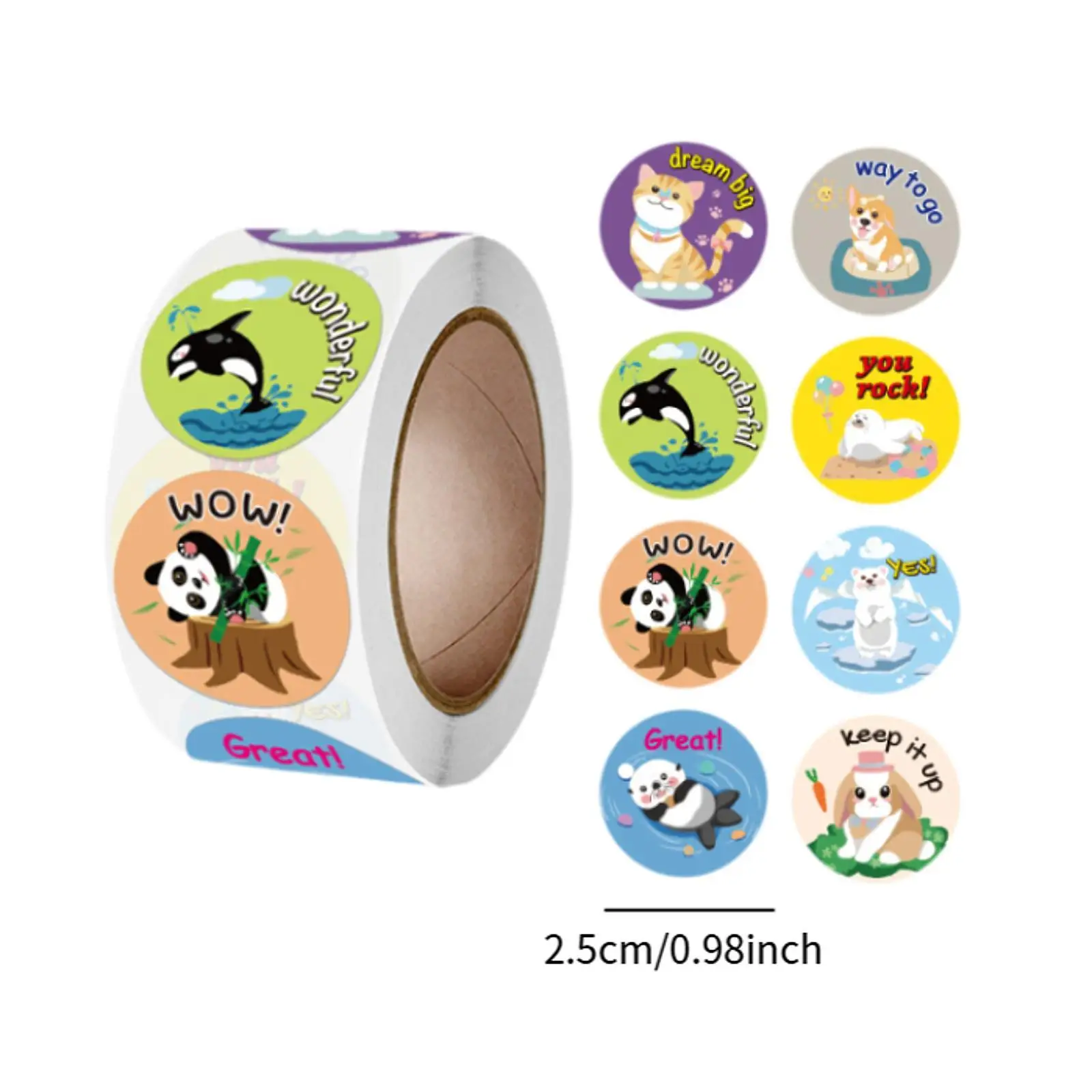 500Pcs Round Animal Stickers Decoration Stickers Birthday Gift Removable 1'' Reward Stickers Stickers Roll for Children Home