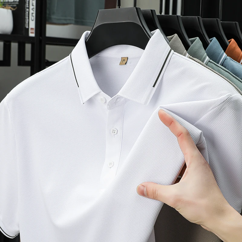 

Light Luxury Summer Fashion Men Business Casual Solid Color Bowen Breathable Short-sleeved Lapel Polo Short-sleeved T-shirt Top