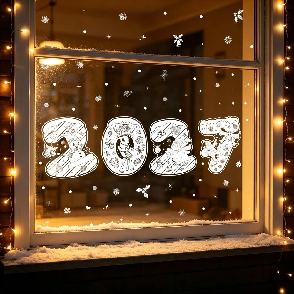 Waterproof 2027 Static Cling Decal Removable Static Exquisite Christmas Glass Window Sticker Decorative Stickers DIY