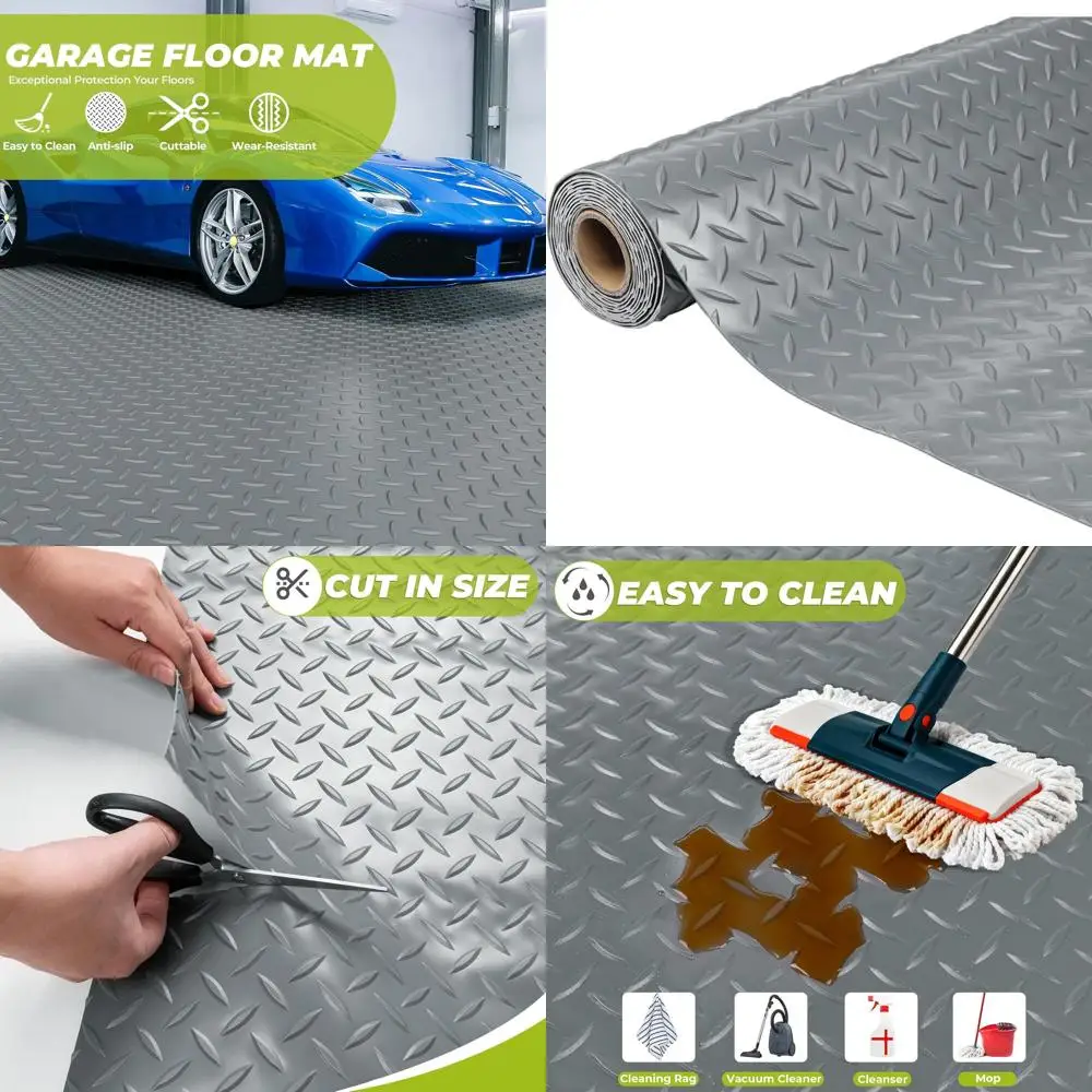 

Толстый ПВХ-коврик для пола гаража с ромбовидным узором 5x6 футов - Нескользящая защита для автомобилей, мастерских, спортзалов и прицепов