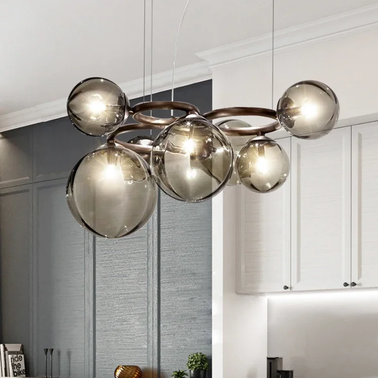 Living room suspension hanging gold luxury pendant light dining table home decor modern glass chandelier