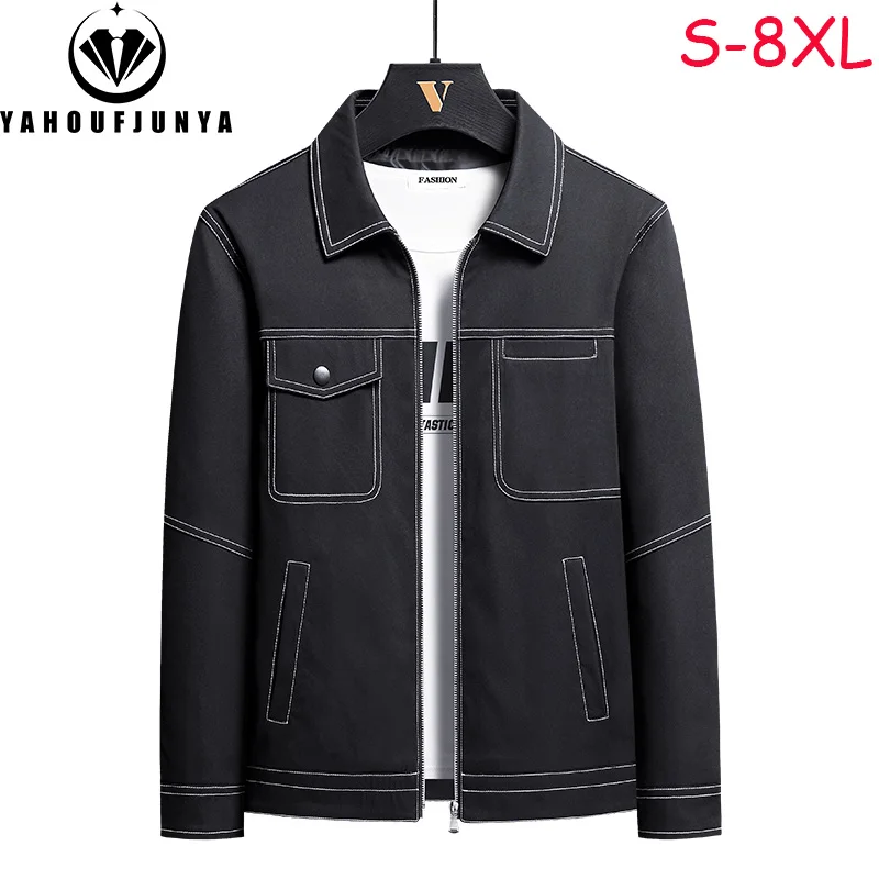 

2024 New Men Spring Autumn Solid Color Casual Fashion Lapel Jacket Men Thin Outdoors Comfortable Jacket Male Coat Plus Size 8XL