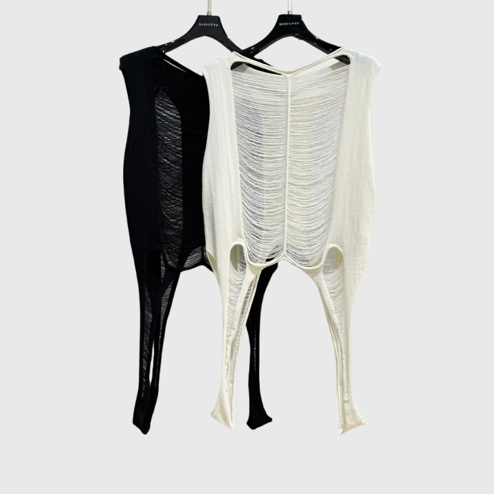 High Street Hollow-out Irregular Knit Sweater Women's Sheer Sleeveless Thin Top Y2k Clothes Women's Clothing