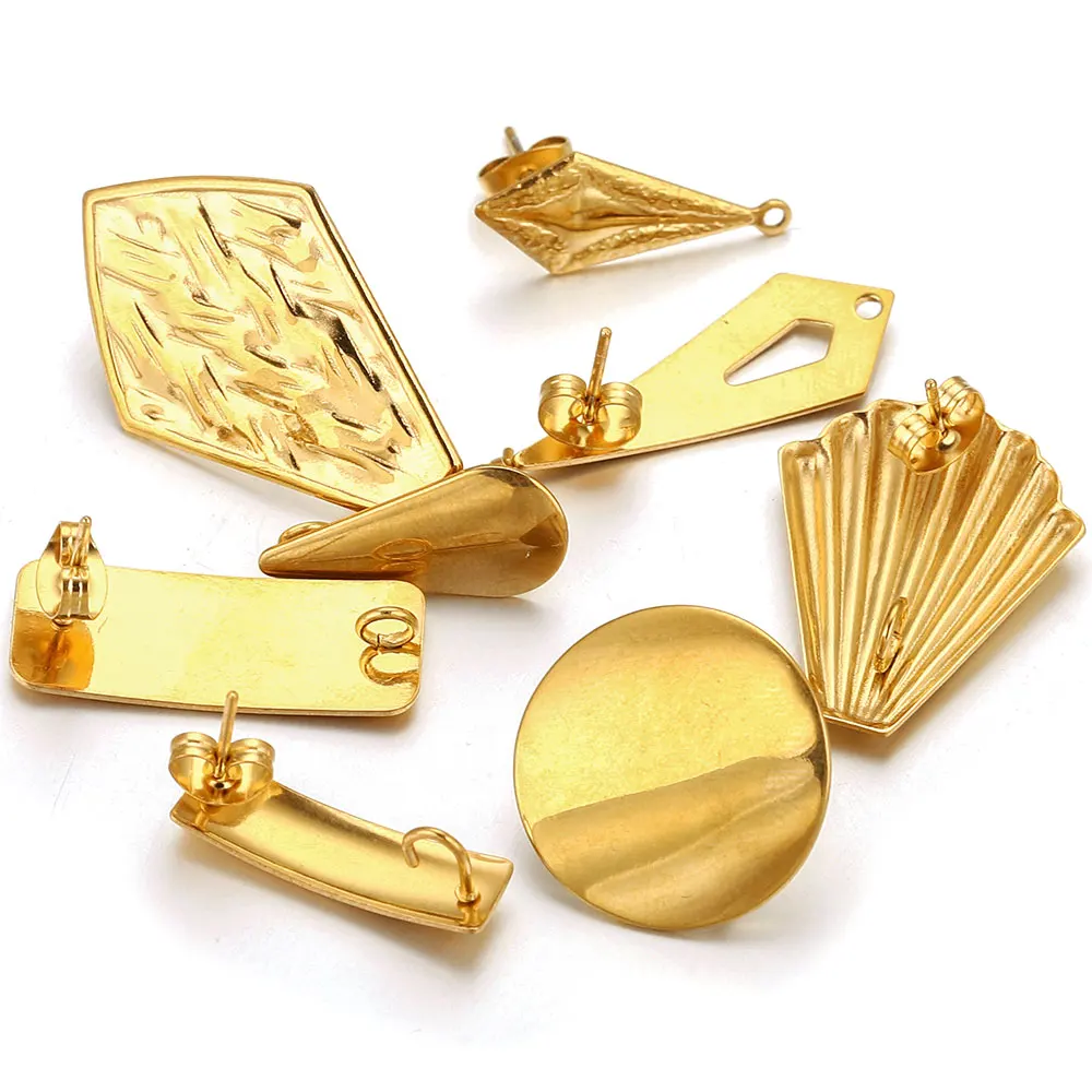 10pcs Lot Stainless Steel Gold Earrings Circle Hooks Posts Earrings Base  Back for DIY Jewelry Making Supplies Wholesale Bulk
