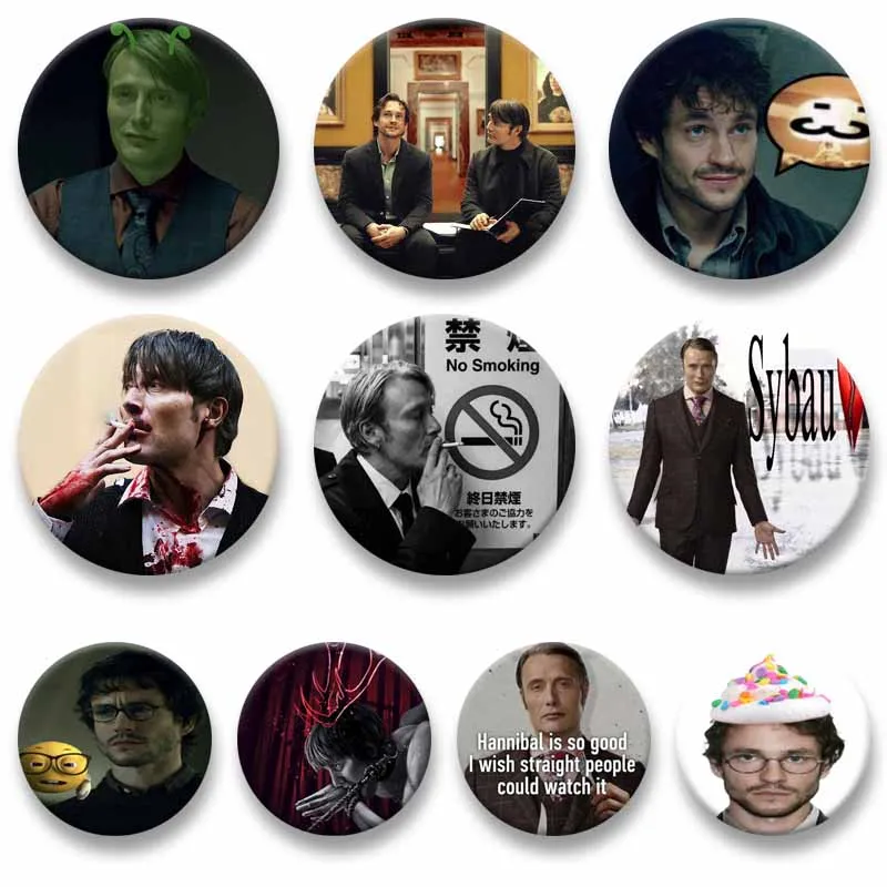 Horror TV Show H-Hannibal Round Exquisite Badge Round Snap-in Brooches Creative Lapel Pins for Clothes Hat Backpack Accessories