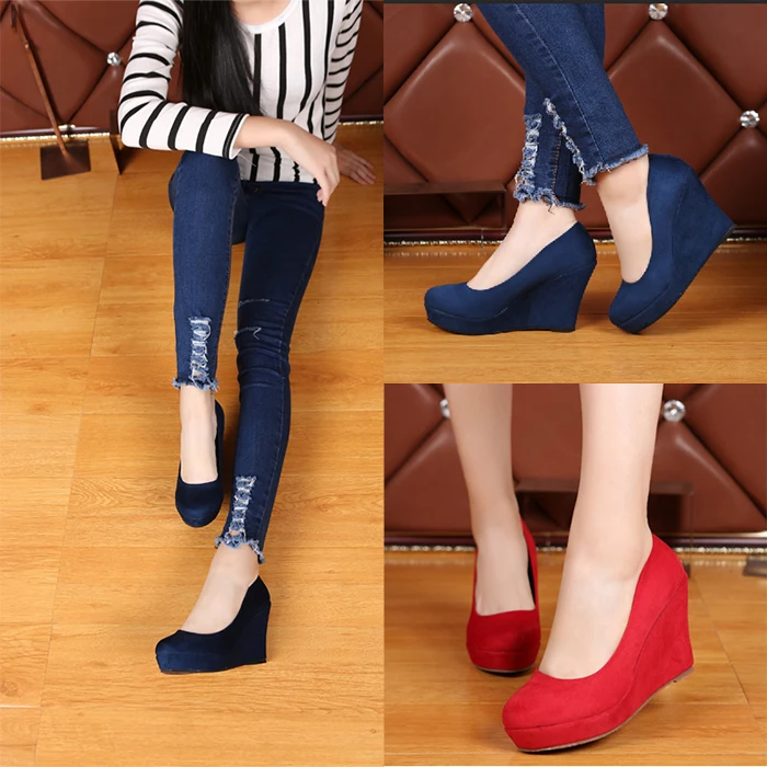 Women High Heel Wedge Shoe size 31 to 42 Red Black Blue Spring Shoes sys-739