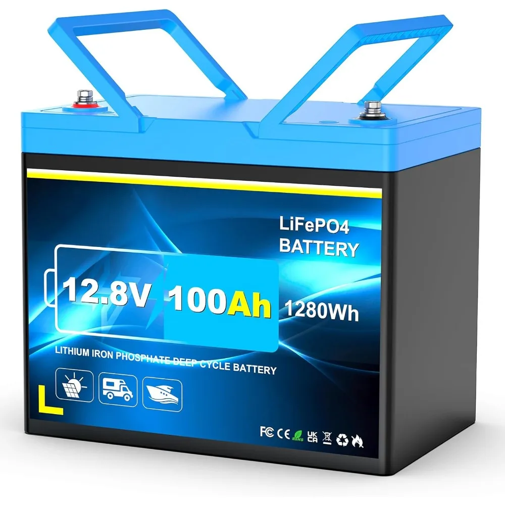 

Литиевая батарея LiFePO4 12 В, 100 Ач, портативная мини-литиевая батарея 12,8 В, 100 Ач, встроенная интеллектуальная BMS 100 А, до более глубоких циклов 15000