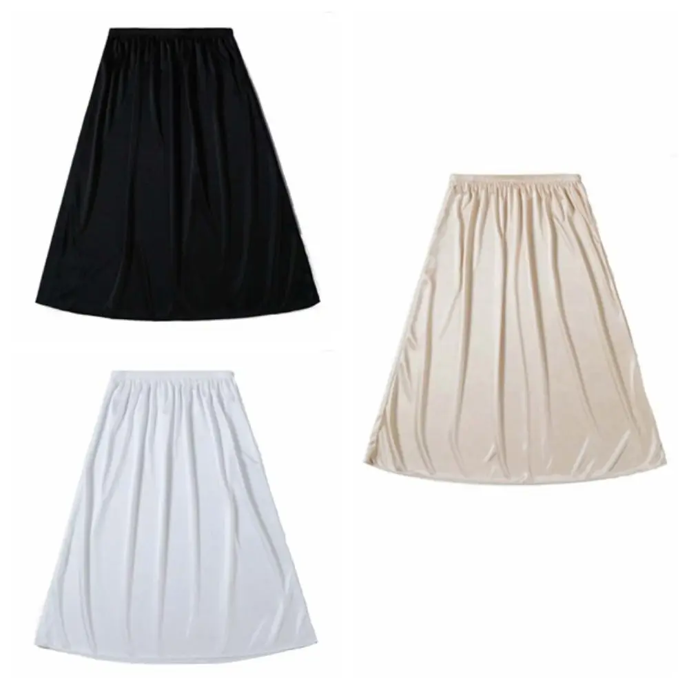 Mode Satin Seide Kleid Unterrock Slips Dünne Hohe Taille Sicherheit Rock Petticoat Lose A-line Halb Slips Kleid Weibliche