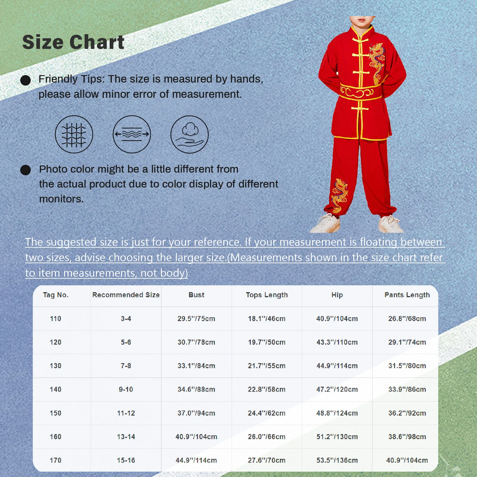 Kids Boys Girls Kung Fu Set Tai Chi Outfit Chinese Martial Arts Performance Costume Embroidery Traditional Chinese Uniform 3-16Y