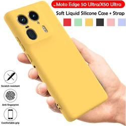 Protective Funda for Motorola Moto Edge 50 Ultra Case for Motorola X50 Ultra Soft Liquid Silicone Case Cover with Silicone Strap
