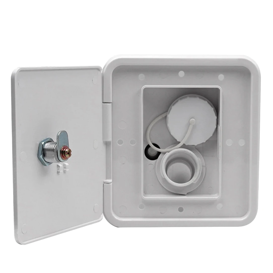 

Гравитационный наполнитель для воды на колесах, квадратный люк, коробка для воды с винтом для ключа, аксессуары для прицепа на колесах, каравана