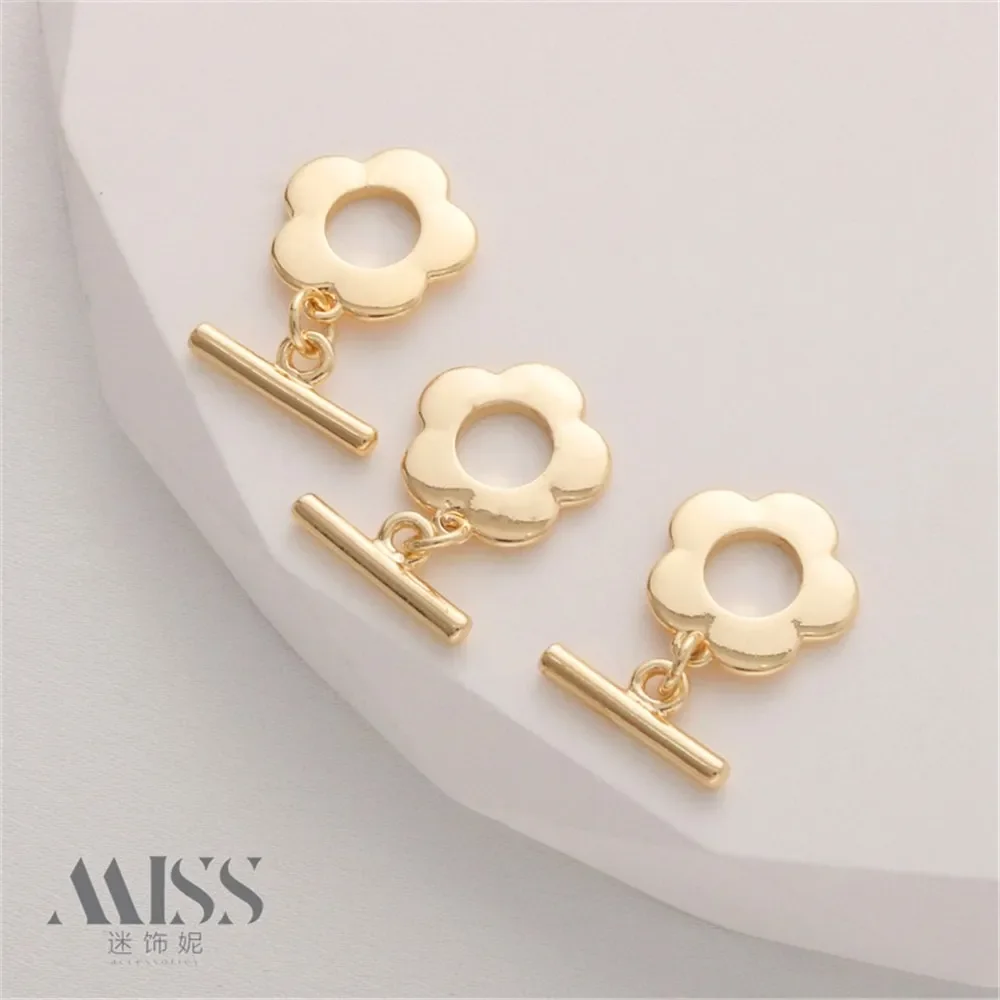14K Package Gold Color Silver Plum Blossom OT Buckle DIY Handmade Bracelet Necklace Ending Connection Buckle Accessories