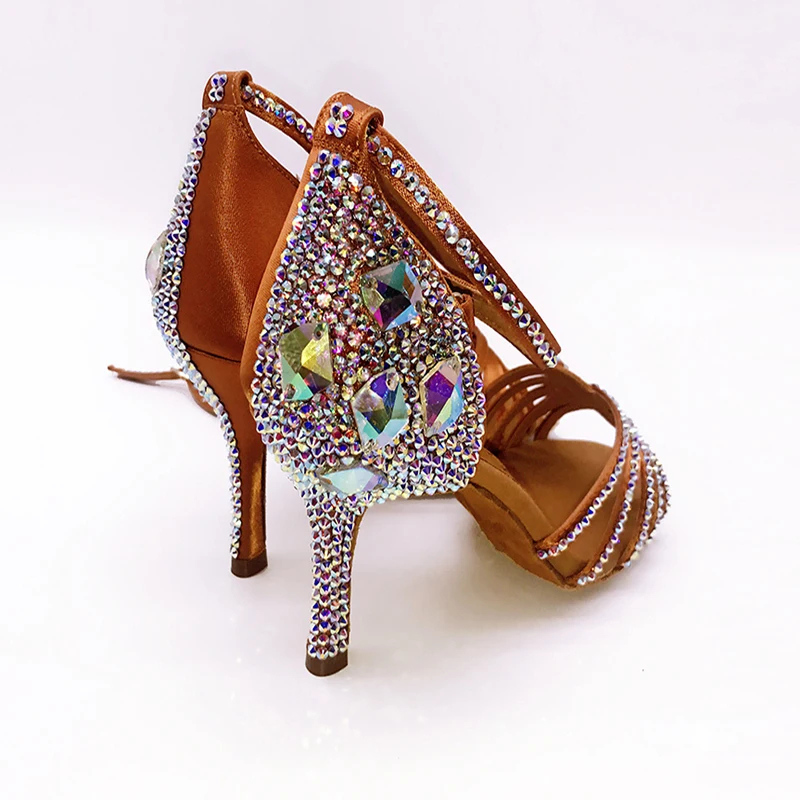 Latin Dance Shoes Full Rhinestone Girls Latin Dance Shoes Soft Bottom Adult SALSA Diamond Salsa Latin Ballroom Shoes