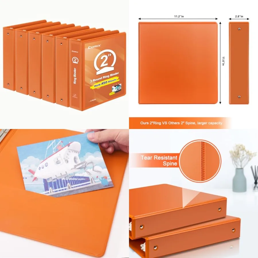 

3 Ring Binder with Clear View Cover, 2" View Binder Holds 450 Sheets of US Letter Size Paper, 6 Pack