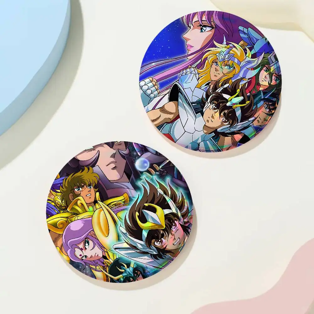 Anime S-Saint Seiya For Badge Custom Laser Hologram Enamel Pin Badge Metal Lapel Brooch For Clothes Bag Accessory Gift
