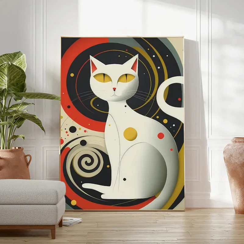 Abstract Cat Surrealism Art Canvas Painting Retro Poster Print Living Room Wall Pictures Modern Home Decor Cuadros No Frame