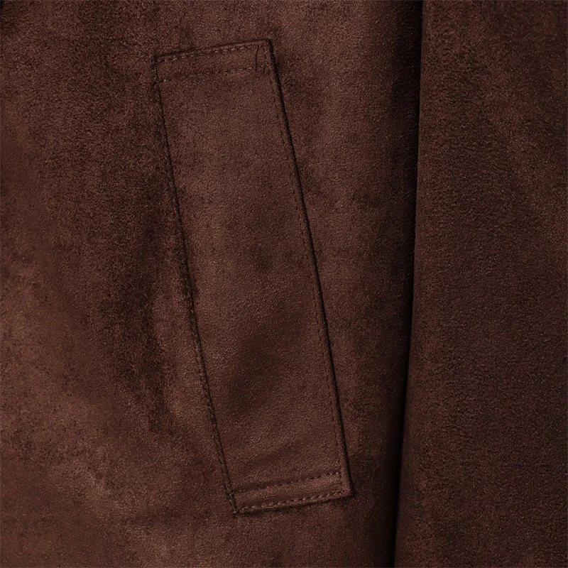 KEYANKETIAN Herbst Und Winter Neue frauen Stehkragen Einreiher Seite Tasche Wildleder Imitation Leder Jacke Frauen Mantel