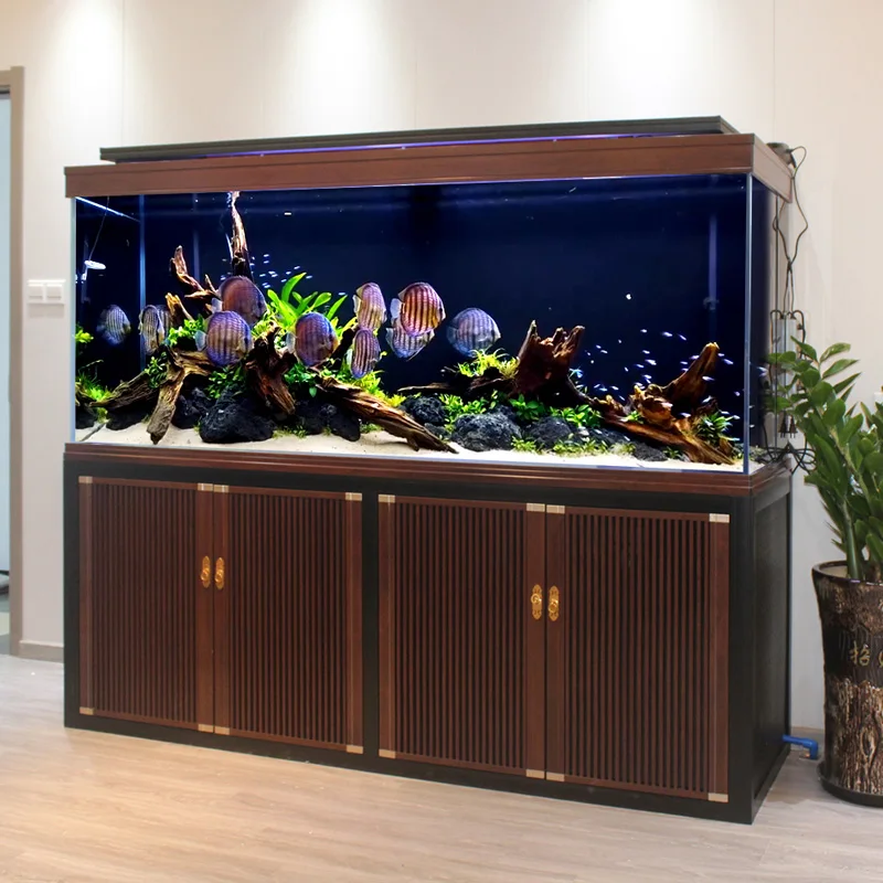 Household living room large new Chinese ecological Aquarium new office fish tank customization