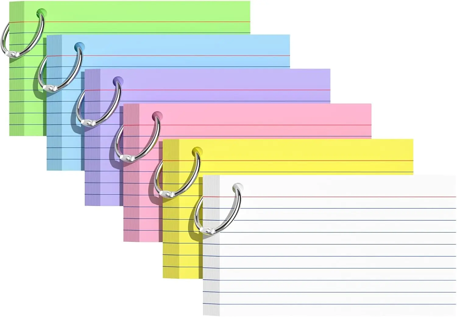 

300 PCS Colored Flash Cards 3x5 Inches with Rings, Lined Study Notecards for School