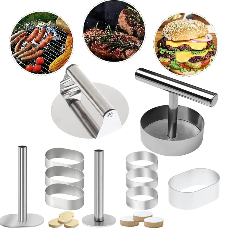 1PC Stainless Steel Smash Burger Press Hamburger Patties Meat Masher Circular Meat Press Mold For Deli Meats Kitchen Accessories