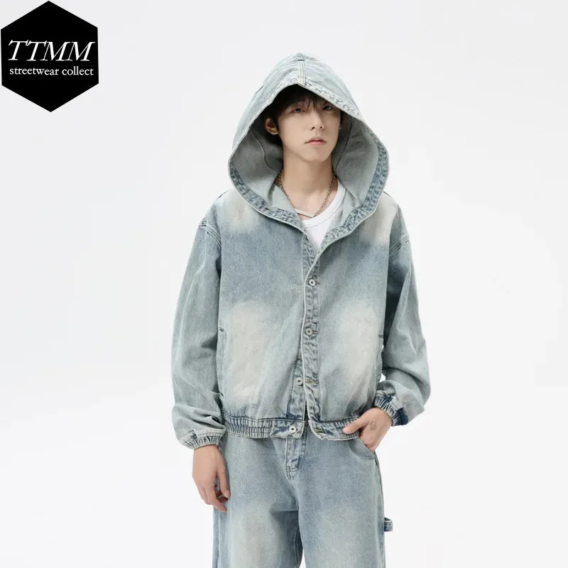 Men's | 2025 Autumn New Product American Hoodie Jacket Water Washed Cowboy Set Loose