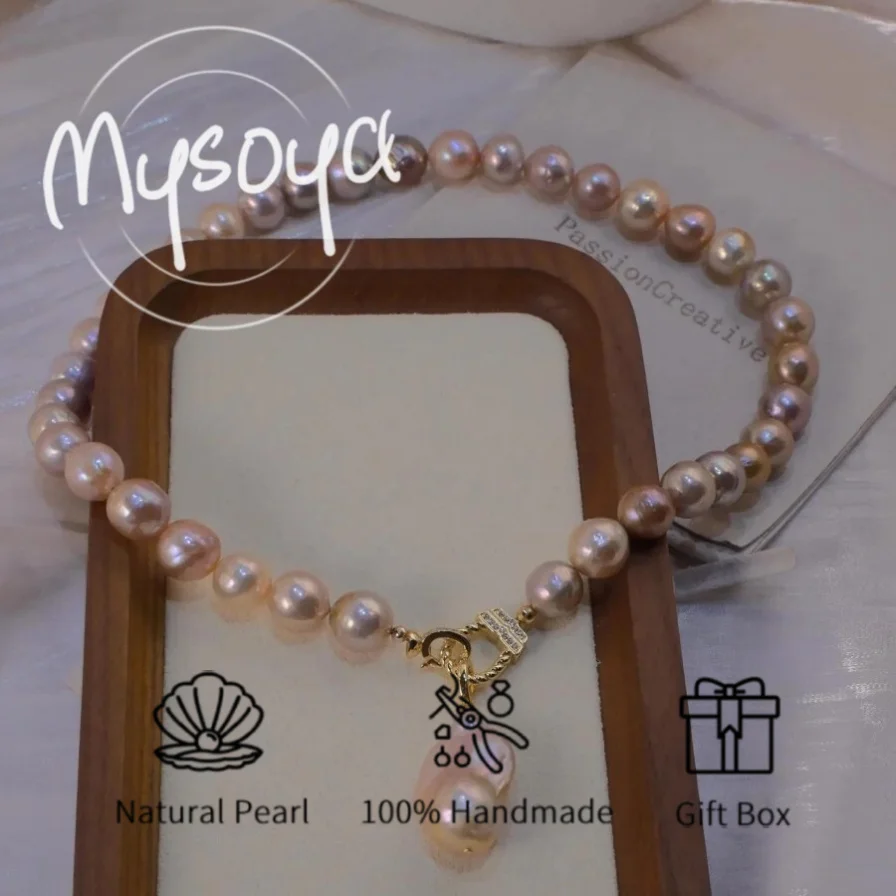

MYSOYA 7-8 мм + 14-16 мм натуральный яркий цвет пресноводный жемчуг ожерелье барочный жемчуг кулон с подарочной коробкой подарок на день рождения и свадьбу