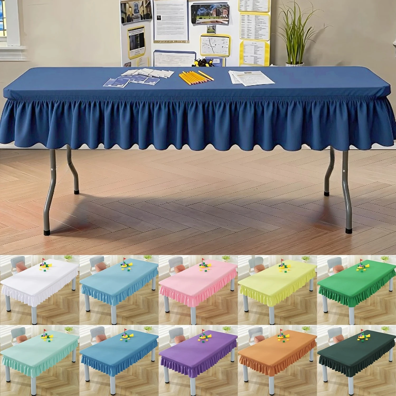 

Stretch Fitted Tablecloth Rectangle Spandex Table Cover Pleated Ruffle Elastic Table Skirt for Banquet Dining Home Party Wedding