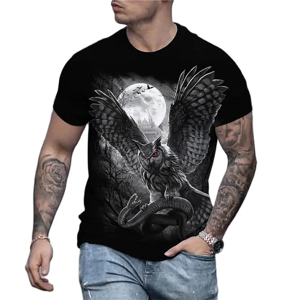 2024 Summer Men's Animal Owl T Shirt 3d Owl Graphic Printed T Shirts For Men Oversized Short Sleeve Vintage Tops Tee Shirt Homme