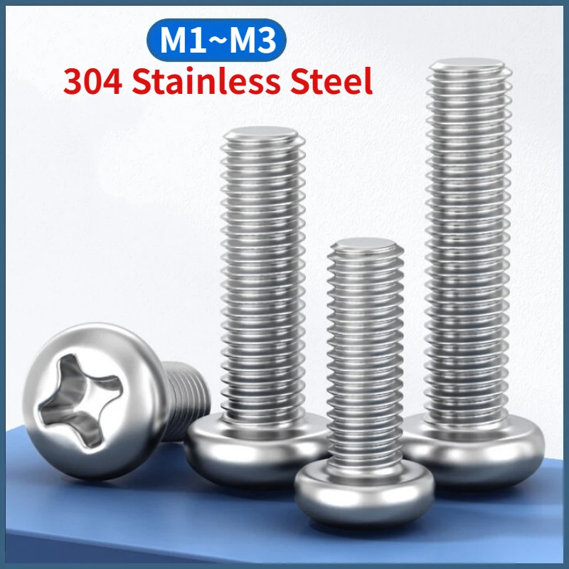 M1 M1.2 M1.4 M1.6 M2 M2.5 M3 304 Stainless Steel Cross Recessed Pan Head Machine Screws Phillips Round Head Bolt