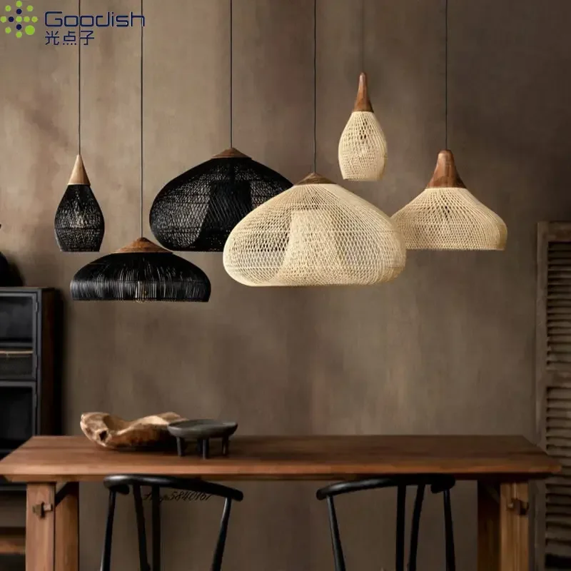 

WabiSabi LED Pendant Light Vintage bamboo rattan Lustre Suspension Lamp for Living Dining Bedroom Art Home Decoration Chandelier