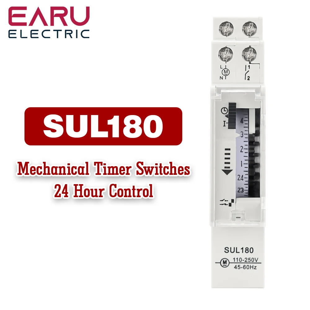 

SUL180 Timer Switch 24 Hours Relay Analogues Electrical Programmable Timer 220V 16A Din Rail 15 Minutes Mechanical Timer Switch