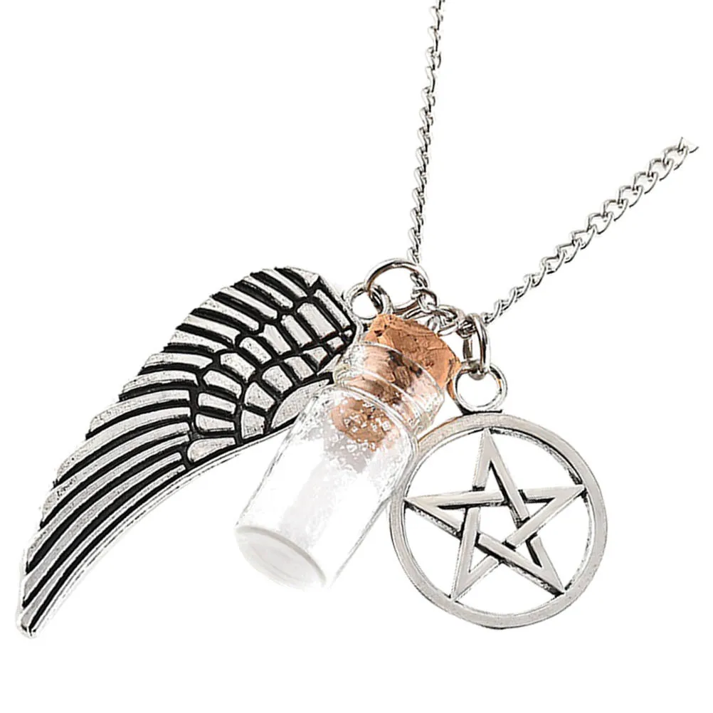 

1Pcs Necklace Glass Salt Bottle Pendant Five-Pointed Wing Xmas Gift Christmas Necklace